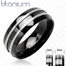 Solid Titanium Two Stripes 8mm Black Onyx Ring